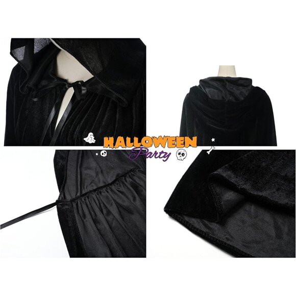 Women's Adult Black Velvet Cloak Costumes for Halloween Christmas Renaissance - Picture 5 of 9
